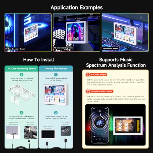Image of waveshare 5inch USB Monitor, PC Case Secondary Screen /Desktop RGB Ambient Screen, IPS Panel, 800x480 Resolution, with Music Spectrum Analysis Function, Type-C Interface, CNC Metal Case, Silver
