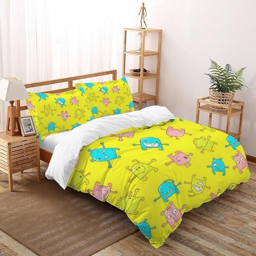 Parure de lit microfibre jaune imprimé 3D avec housse de couette king 220x240