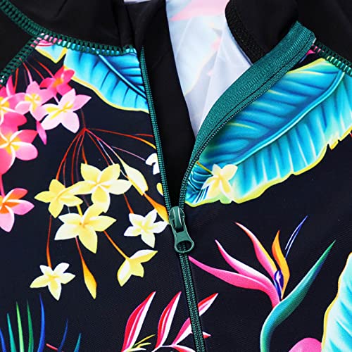 Image of TFJH E Short Sleeve Girls Swimsuits UV 50+ One Pieces Zipper 2-14Y | From beach vacations and pool parties to cruises and water parks, this colorful floral swimsuit is her summer favorite