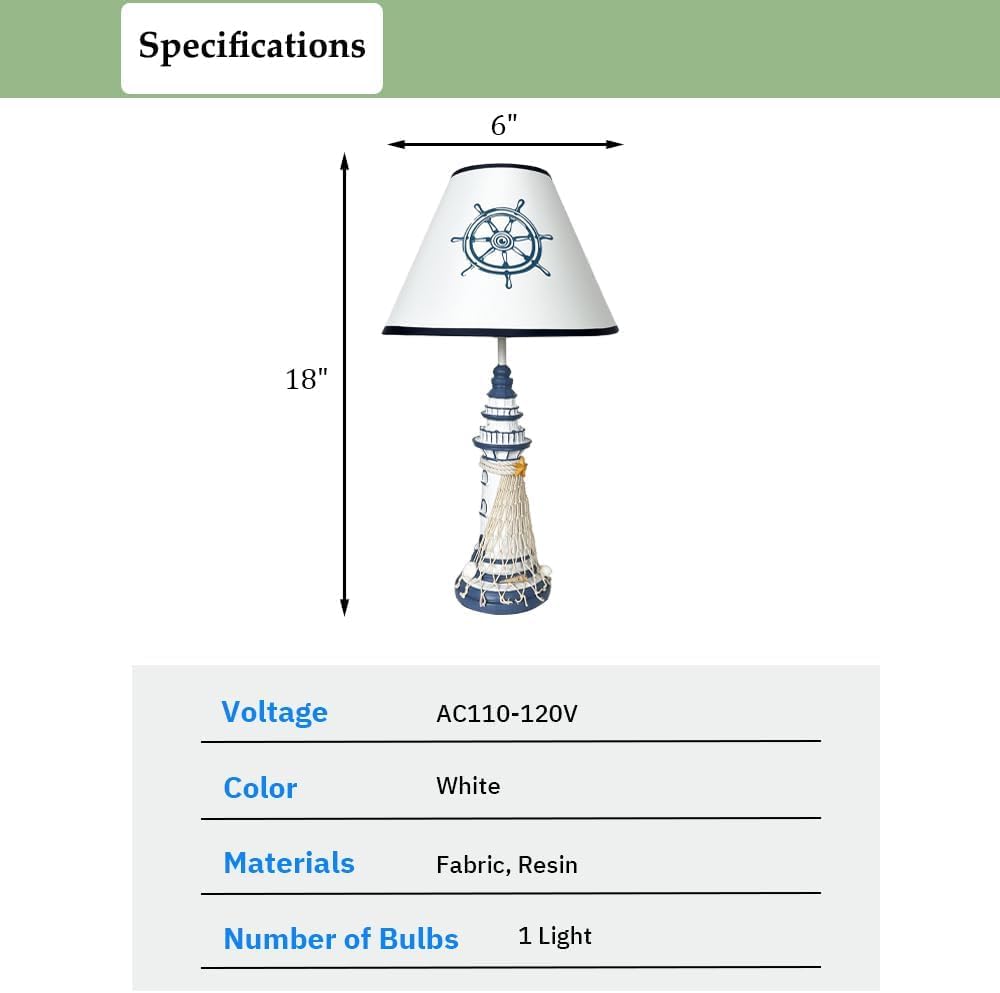 Przybrzeżna lampa stołowa do sypialni dzieci 18 "wysoka, chuda marynarska lampa stołowa niebieska lampka nocna dom wiejski lampa stołowa nocna do pokoju dziecięcego biurko pokój dla chłopców