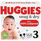 Huggies Size 3 Diapers, Snug & Dry Baby Diapers, Size 3 (16-28 lbs), 168 Count, Packaging May Vary
