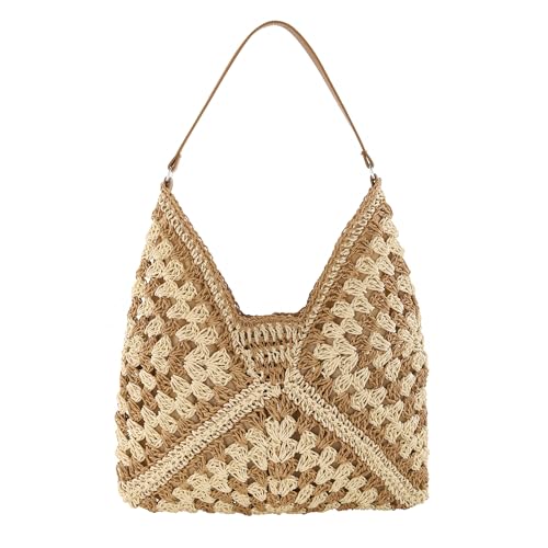 Image of Ayliss Straw Beach Bag Bucket Tote Handbag Women Shoulder Bag Hand Woven Summer Beach Purse Weaving Beach Bucket Bag