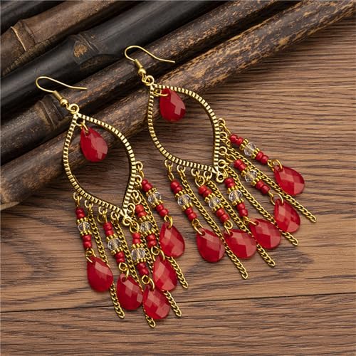 Coadipress Long Bohemian Drop Dangle Earrings for Women Retro Colorful Tassel Statement Drop Earrings Beaded Tassel Chandelier Earring Boho Elegant Jewelry4