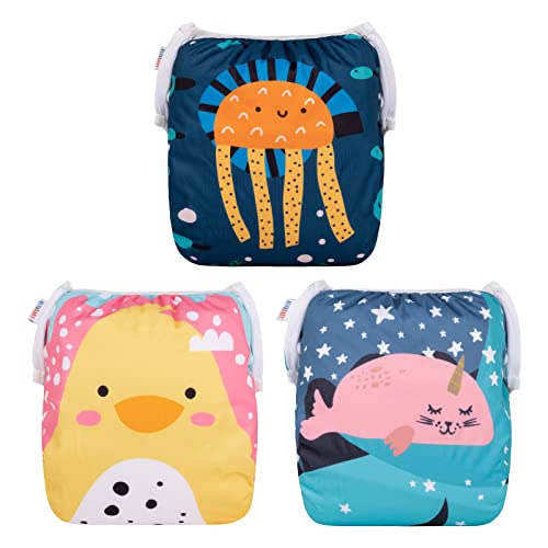 Image of ALVABABY Large Cloth Swim Diaper 3pcs Baby /Toddler /Infant Snap Reusable Adjustable Swimming Diaper Baby Boy and Girl 3ZSWY28
