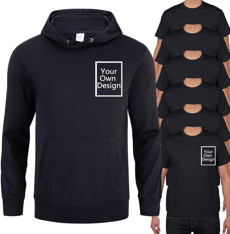 Custom Workwear Uniforms, 6 Pack T-Shirt 1 Hoodie, Personalized Work Shirts for Men Small Business Company Logo Front & Back