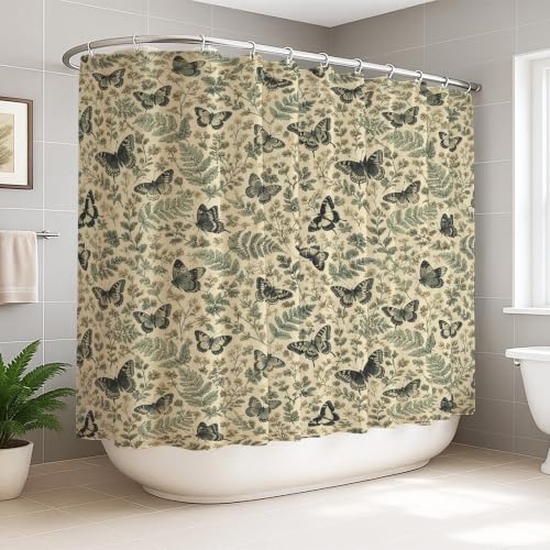 Rideau de douche extra large vert imprimé fougère avec crochets