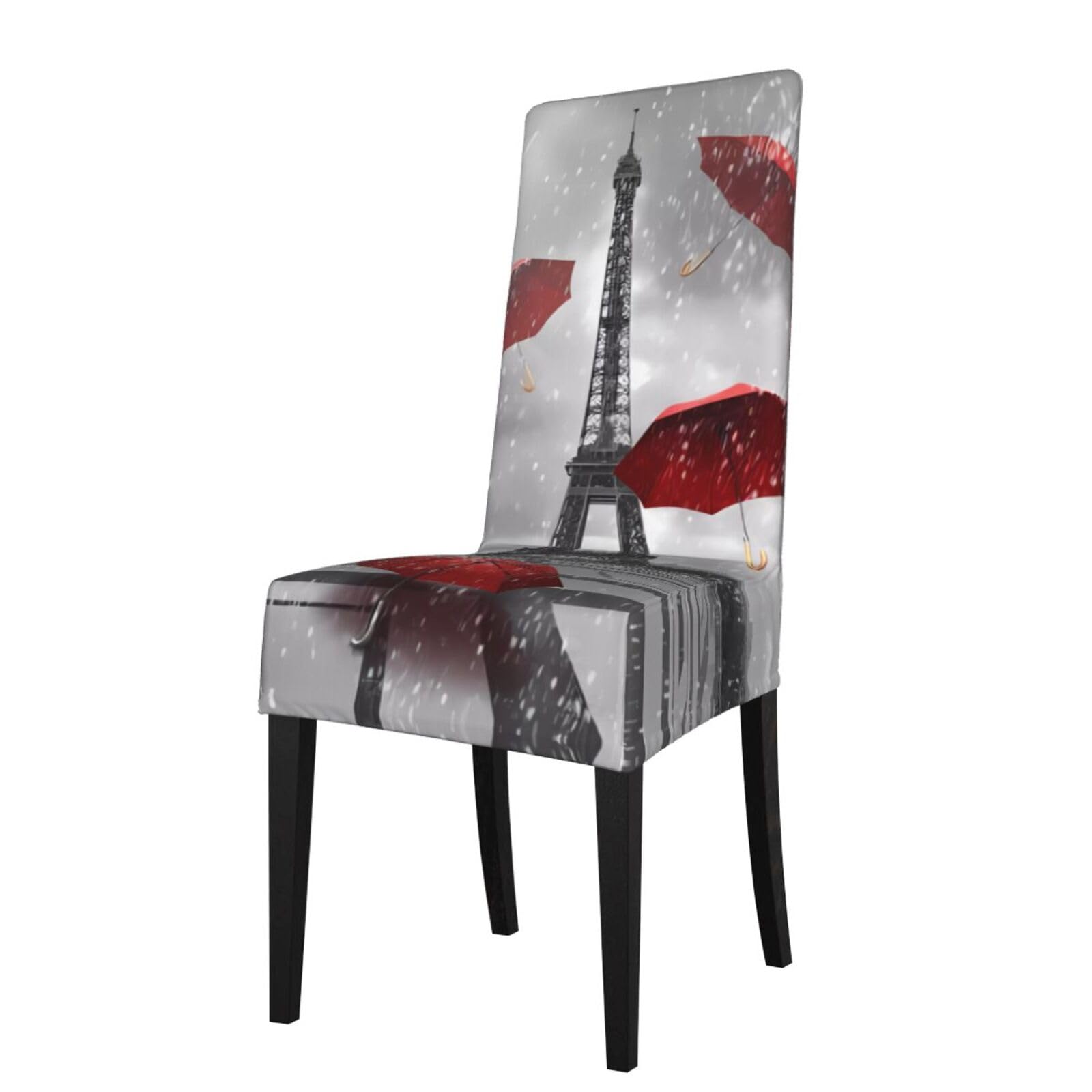 HJFCZH Eiffel Tower with Red Umbrella Prints Dining Chair Throw Covers – Stretchable Polyester-Spandex Fabric for Elegant Home & Event Decor - Universal Fit & Easy Care