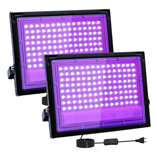 2 Piezas 100W LED Luz Negra, IP66 Impermeable Foco UV Ultravioleta, Luz Negra Ultravioleta Con Interruptor para Halloween, Discoteca, Pintura Corporal, Neón, DJ, Black light Party