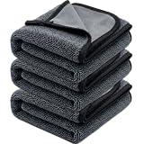 Set de 3 Extra Gruesa Toallas de Microfibra Coche, 600 GSM Paños de Microfibra, Toalla Secado Coche Sin Pelusas & Sin Rayas, Absorbentes Limpieza Coche, para Vehículos Cristale 40 x 60 cm y 30 x 40 cm