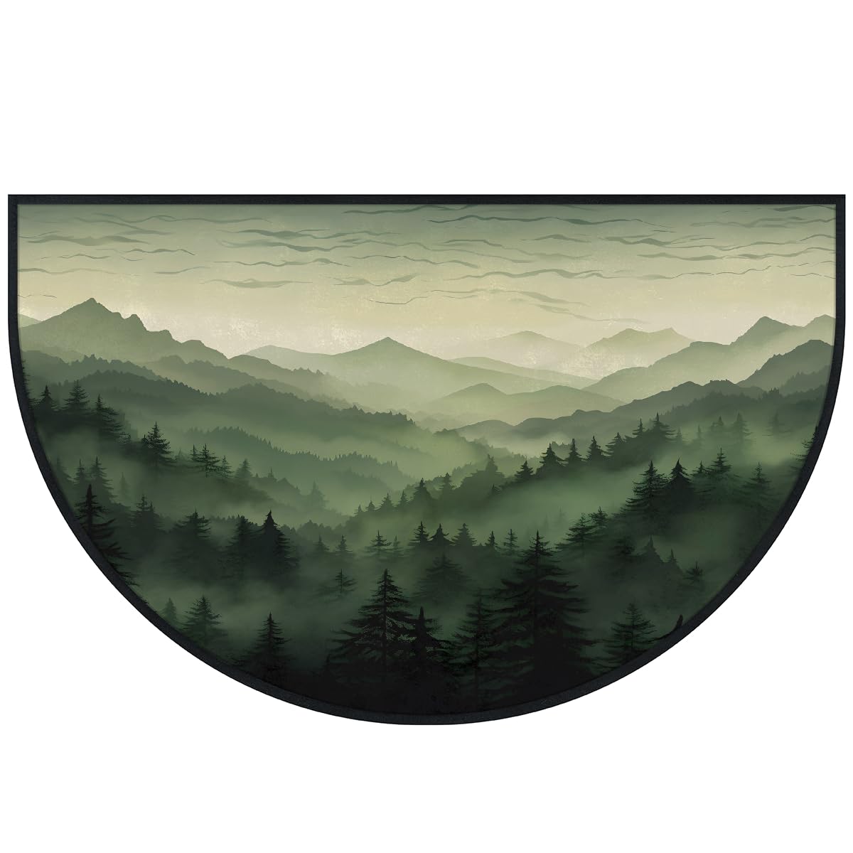 Mexpekil Paillasson demi-lune vert paysage de montagne pour intérieur et extérieur - Tapis de sol antidérapant lavable - Demi cercle - Attrape la saleté - 100 x 160 cm