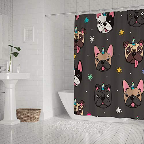 Rideau de douche carlin bouledogue licorne 60x72cm lavable