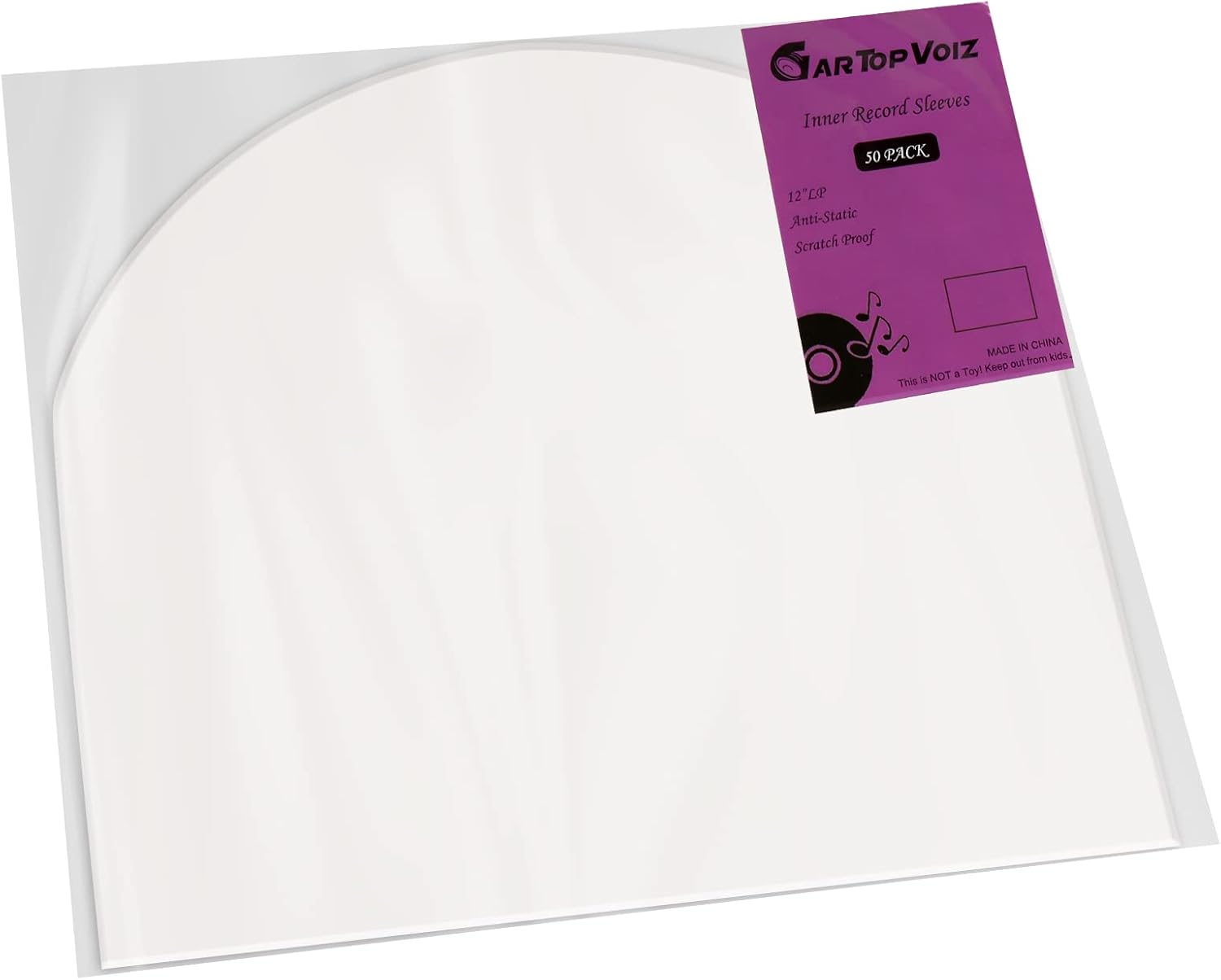 Inner Vinyl Record Sleeves, Set of 50 Round Bottom Anti Static LP Plastic Protection for 12" 33 RPM by Gartopvoiz