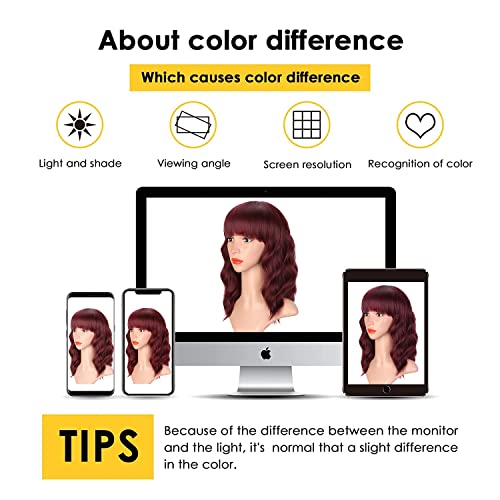 Entranced Styles Wavy Bob Wigs For Women Short 99J Burgundy Wig With Bangs 14 Inch Heat Resistant Synthetic Wig Wavy Curly Wine Red Wig Daily Party Use #TOP7