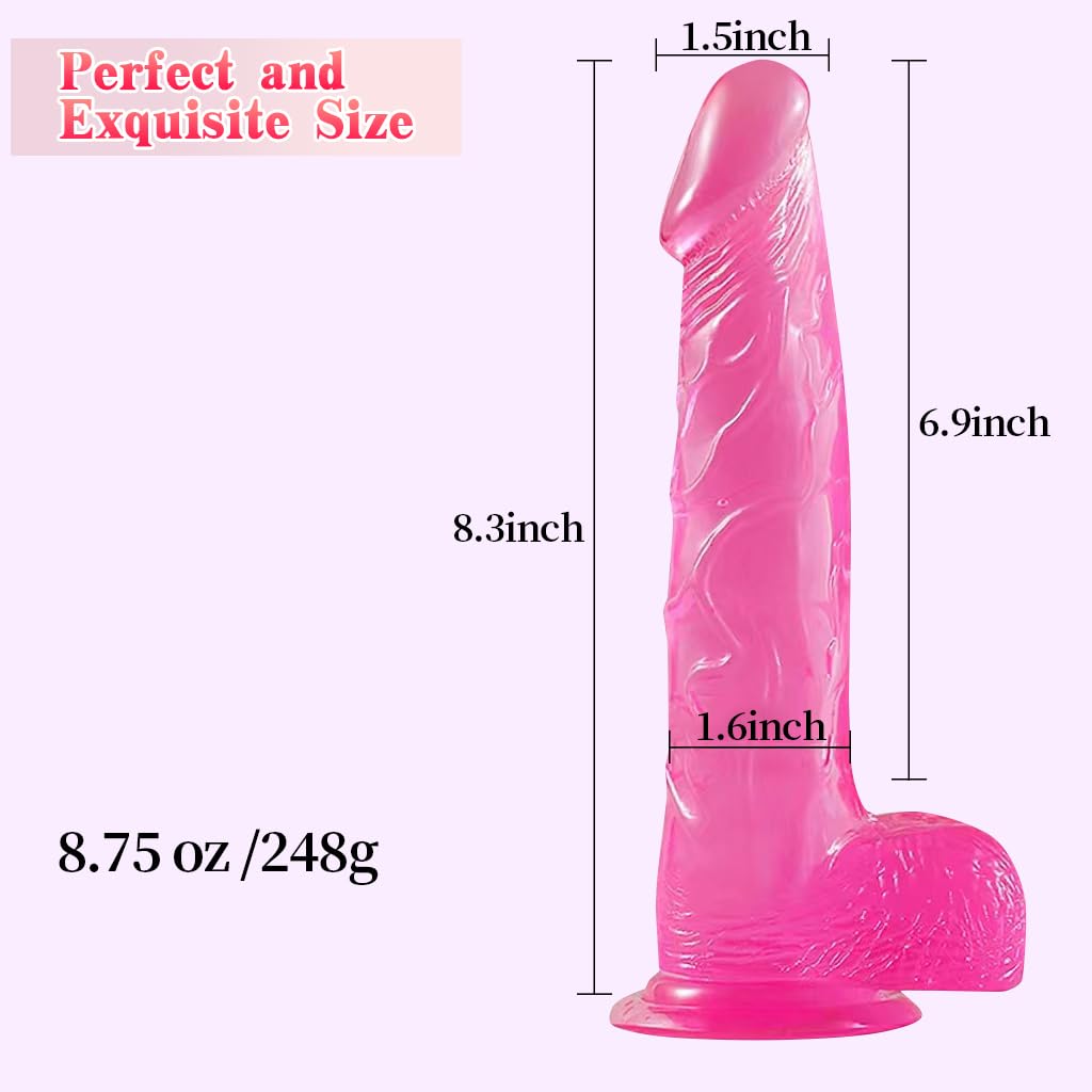 Strap on Dildo with Harness, 8.3 Inch Realistic Wearable Dildo Body-Safe Material Strong Suction Cup, Anal Vagina G Spot Sex Stimulation Adult Sex Toys for Women Lesbian Men Couple Beginner: Pink