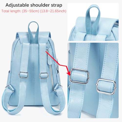 Image of zency 15 Colors Real Soft 100% Genuine Leather Women Backpack Fashion Ladies Travel Bag Preppy Style For Woman (Light Blue)