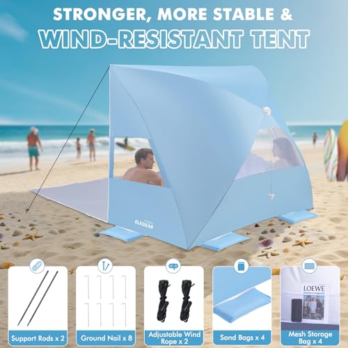 Elegear Pop Up Beach Tent Sun Shelter for 4/5 Person, 1 Second Setup Beach Shade with UPF 50+ UV Protection, Beach Umbrella Portable Double Silver Coating Beach Cabana Canopy Sun Shade Shelter - Blue - Image 4