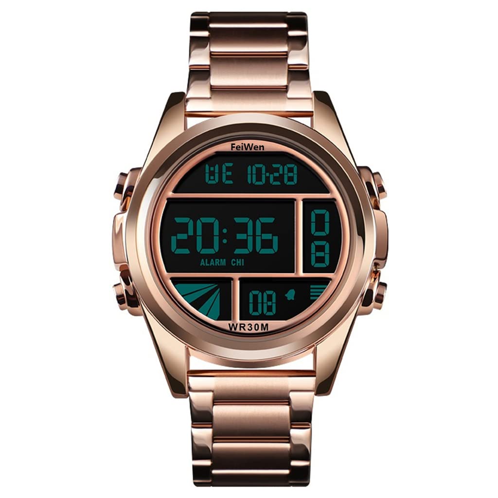 Uomo Fashion Lusso Sport Orologi LED Elettronico Allarme Cronometro Outdoor Multifunzione Casual Cool Digitale Acciaio Inox Orologio da Polso Ragazzo