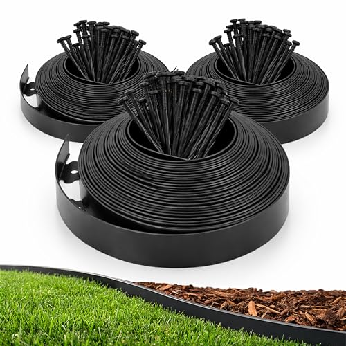 Gardzen 1.5" x 100' Landscape Edging Kit, Garden Edging Coil Comes with 120 Pcs Spikes, No Dig Lawn Border
