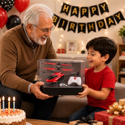 Image of KIDZYMON RC Helicopter with Hand Gravity Sensor, Flying Remote Control Helicopter Toy, Chargeble, 3D Light & Safety Sensor for Kids Age 4+ Years I Pack of 1 (Red Colour)