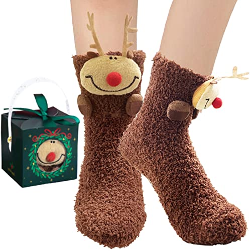 BINXWA Calcetines Mullidos Antideslizantes de Papá Noel para Mujeres y Novias - Regalo Divertido