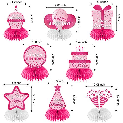 8Pcs Hot Pink Birthday Decorations Honeycomb Centerpieces For Girls Women, Happy Birthday Table Centerpieces Sign Party Supplies, 10Th 16Th 21St 30Th 40Th 50Th 60Th Birthday Table Topper Décor #TOP1