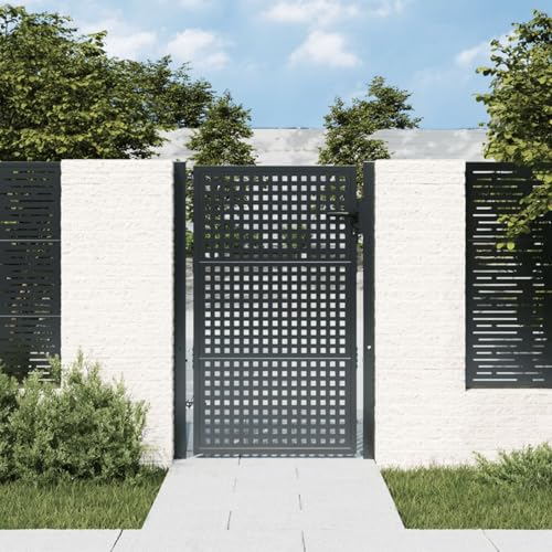 Homgoday Garden Gate, Metal Gate, Garden Door, Fence Door, Garden Gate, Single Gate, Double Gate, Yard Gate, Entrance Gate, Garden Fence, Anthracite, 105 x 175 cm, Steel