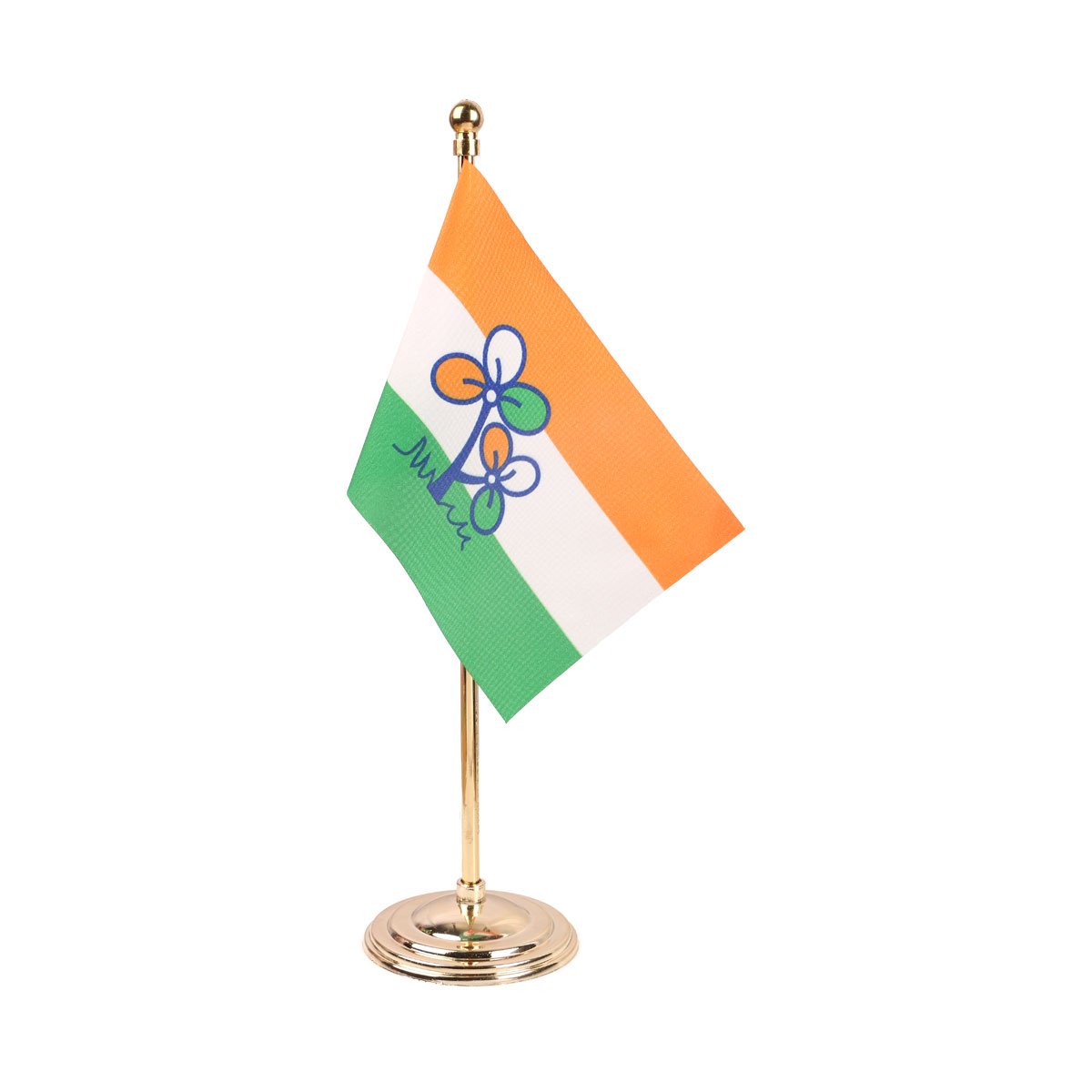 All India Trinamool Congress (AITC) Table Flag, Size 4? x 6? with A Gold-Plated Plastic Base
