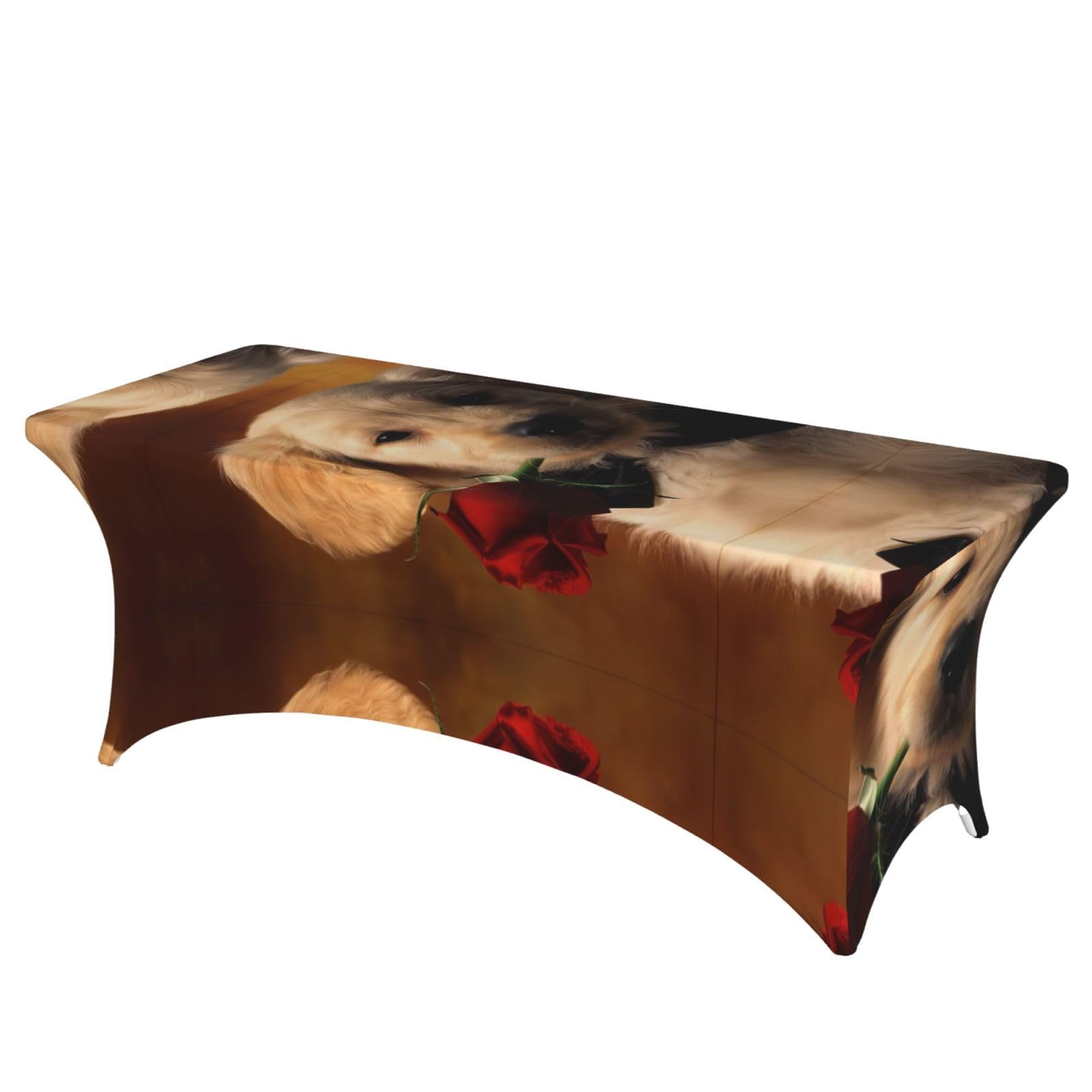 Nappe imprimée chien et rose housses faciles à installer table 1,8 m rectangulaire