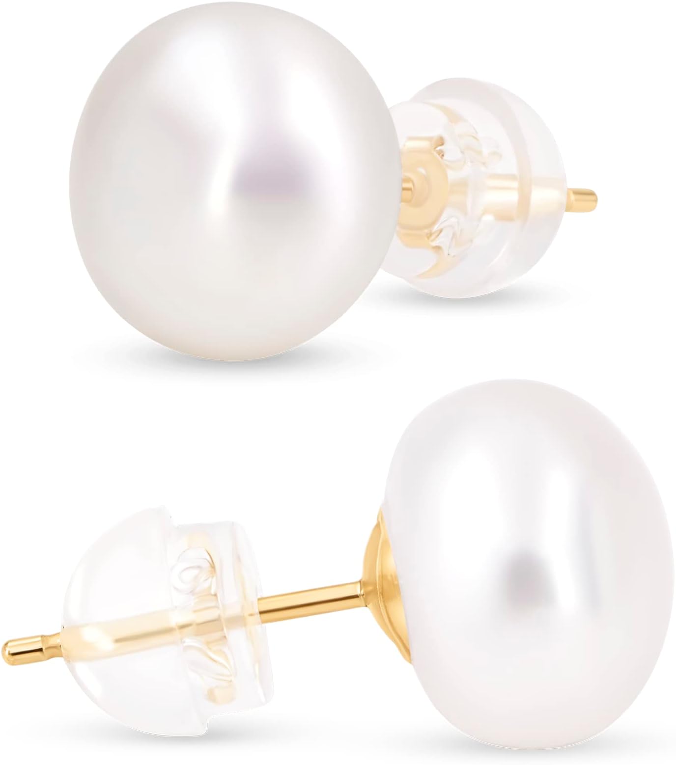 KEZEFPearl Stud Earrings for Women 14K Real Gold Freshwater Cultured Pearl Earrings with Butterfly 14K Gold Back with Silicone