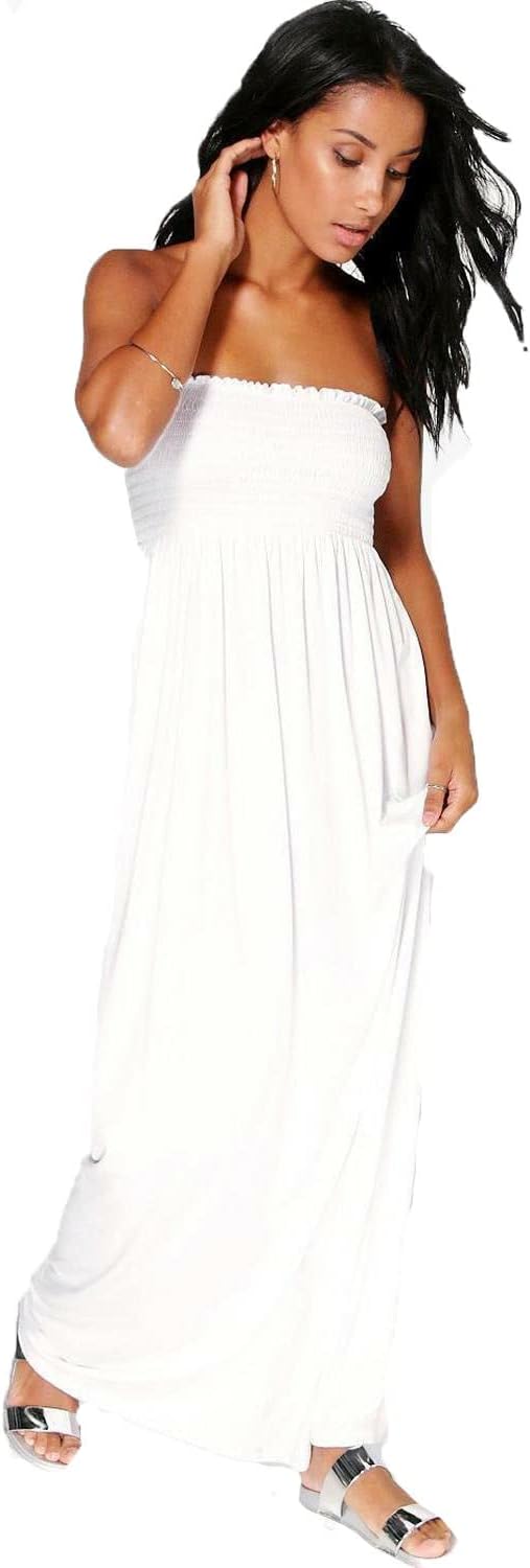 Fashion Forever Women's Sheering Bandeau Boobtube Gather Strapless Summer Maternity Beach Maxi Dress Plus Size