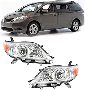 Headlights Assembly Replacement for 2011-2018 Toyota Sienna Halogen Headlights Headlamps Pair Left and Right Side (Driver and Passenger Side)