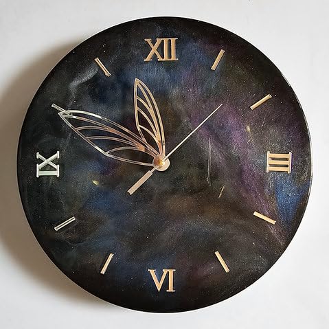 A E M Resin Art Wall Clock for Home Decor Living Room, Kitchen Handmade Premium Cosmic Cadence Timepiece Wall Clock (Black Multicolor Size 10 inches)