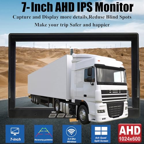 Image of Vehicle 720P Digital Wireless Backup Camera System 7inch AHD IPS Monitor 1024X600 DVR Loop Recording+ 2pcs IP69K Waterproof IR Wireless Reversing Camera Dash Camera for Car Truck Bus RV Trailer
