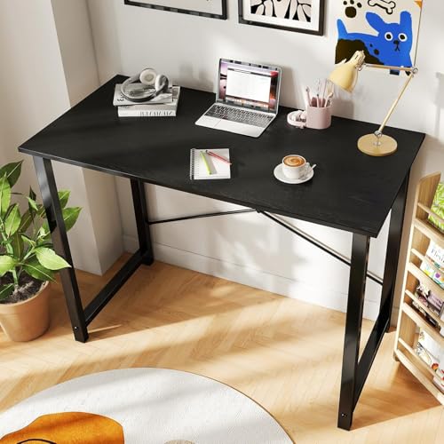 Image of JD FRESH Folding Study Table Desk with Metal Frame & Wooden Finish /Portable Table /Space Saving Computer Desk for Home Office, Bedroom /Foldable Writing Table, Laptop Desk (Black, Marble)