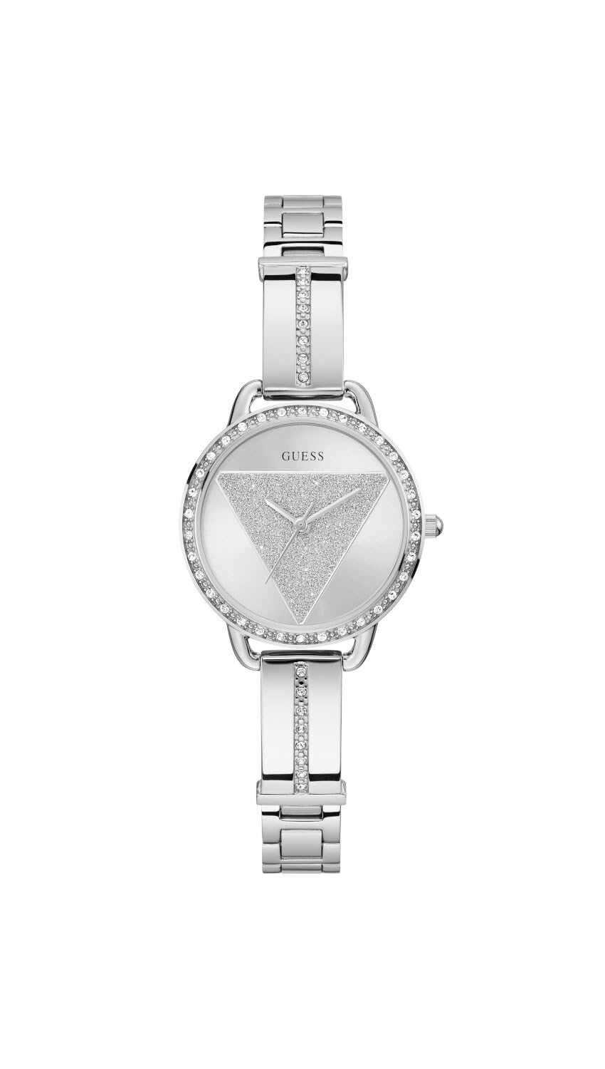 Guess GT TRI Bellini Damen Armbanduhr mi Zirkonia in der Farbe Silber mit Armband aus Edelstahl, Wasserdichtigkeit: 3 bar, Gehäusedurchmesser: 30 mm, GW0914L1