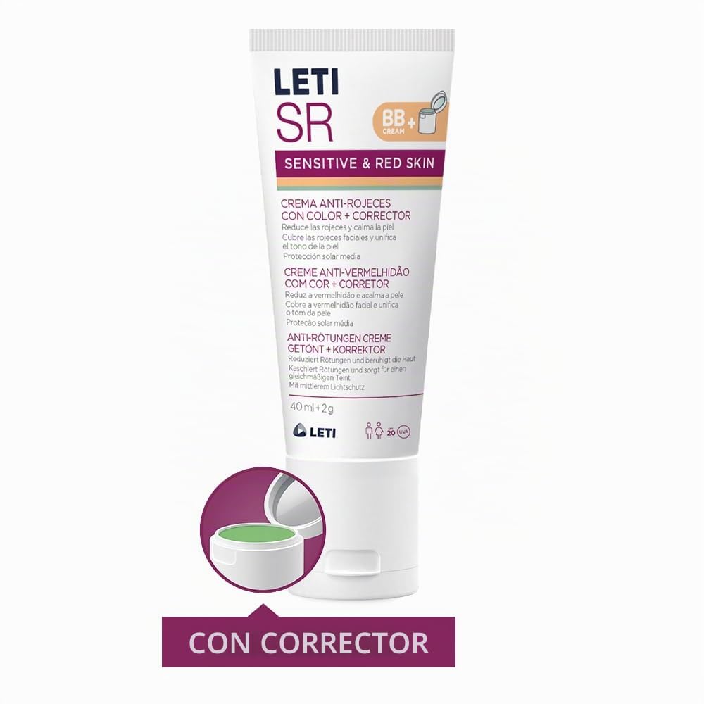 LETI Sr - Crema Anti Rojeces, Bb De Cuidado, Bálsamo Para Imperfecciones + Corrector, 40 Ml, Único