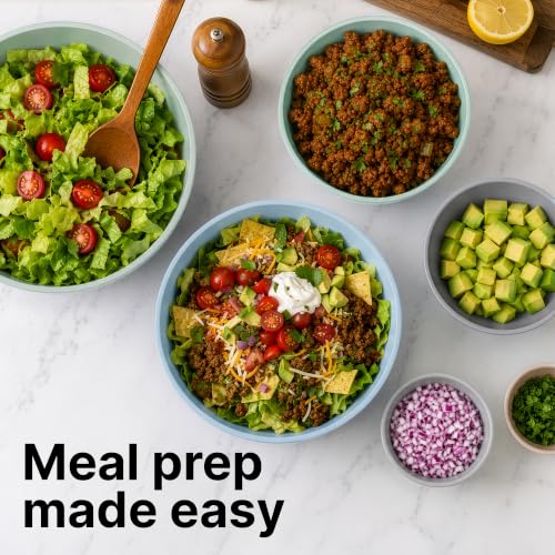 Image of Zulay Kitchen 12 Piece Plastic Nesting Mixing Bowl Set - Colorful Bowls with Lids - Microwave and Freezer Safe (Mint Ombre)