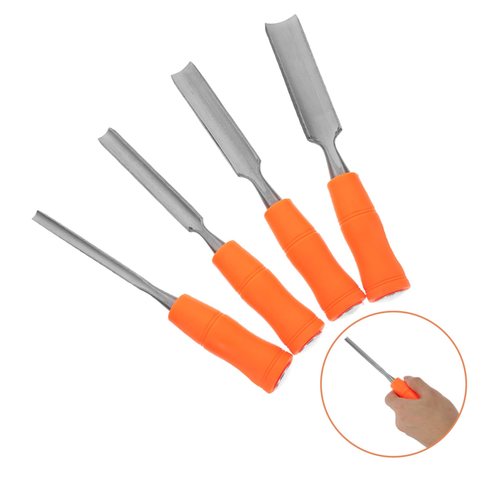 Cincel para Tallar Madera Juego de 4 Piezas de Acero | Juego de Formones para Madera, Espátula Plana Incluida, Agarre Cómodo y Diseño Ergonómico, para Taller de Talla en Madera