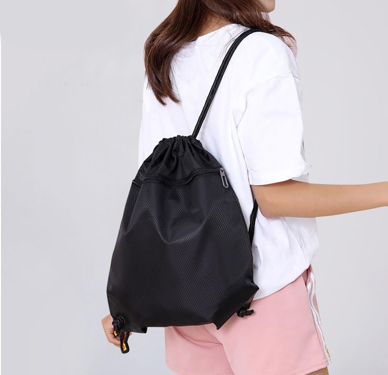 Drawstring Backpack Bag, Waterproof Draw String Back Sack with Zip Pocket, Gym Drawstring Bags Swim Bag for Men Women, Pack of 2, Red3