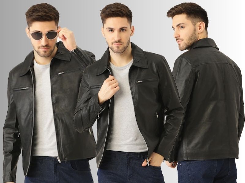 Buy Leather Retail Men's Solid Biker Jacket (LRN00285_Brown_X