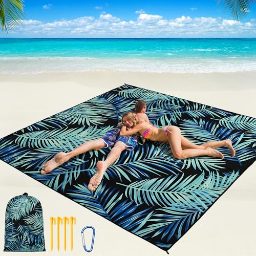 Image of WIWIGO Beach Blanket Mat Waterproof Sandproof for 2-8 Adults Quick Drying | Extra Large Windproof Sand Outdoor Blanket for Travel Camping Hiking Picnic Festival, Family Vacation Accessories Must Have