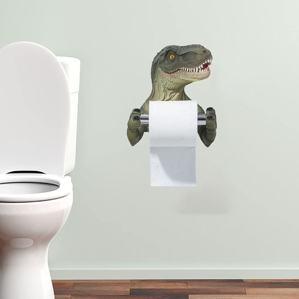 Fenteer Toilettenpapierhalter für Deko Badezimmer Modern,Klopapier Aufbewahrung Stanzfreier,Klopapierrollenhalter Handtuchhalter Rollenhalter für Toiletten Dekoration,Dinosaurier Grün.