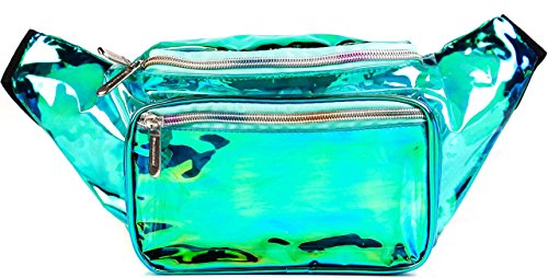 Image of Sojourner Holographic Rave Fanny Pack - Packs for Festival Women, Men | Cute Fashion Waist Bag Belt Bags (Transparent - Aqua)