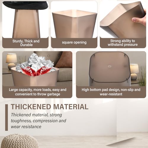 Image of Hoolerry 9 Pieces Garbage Can 2 Gallon Small Trash Cans Bulk Bathroom Trash Bin Plastic Wastebasket Square for Bedroom Slim Bathroom Trashcan Small Container for Kitchen Office Home(Brown)