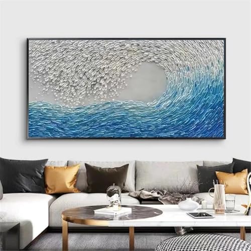 Peinture à l'huile abstraite 3D XINBAO vagues de mer sur toile 30x60cm