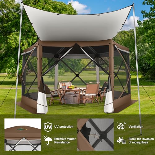 Image of COBIZI 12x12 FT Pop Up Canopy Extendable Tent, Gazebos On Clearance with Removable Roof, Screened in Gazebo with sidewalls, Screen Tents Portable carpas para Patio for Outdoor Camping,Backyard,Brown