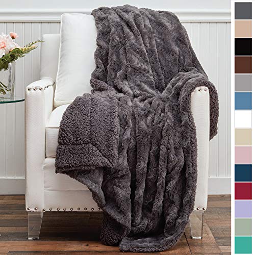 The Connecticut Home Company Luxury Faux Fur with Sherpa Reversible Throw Blanket, Super