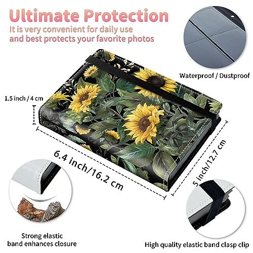 Image of Sunflower Photo Album 4x6 120 Pockets Photos with Strong Elastic Band, Small Mini Albums Sheet Protector Folder for Photos, Album for Family Wedding Baby Women Men Vacation Gift