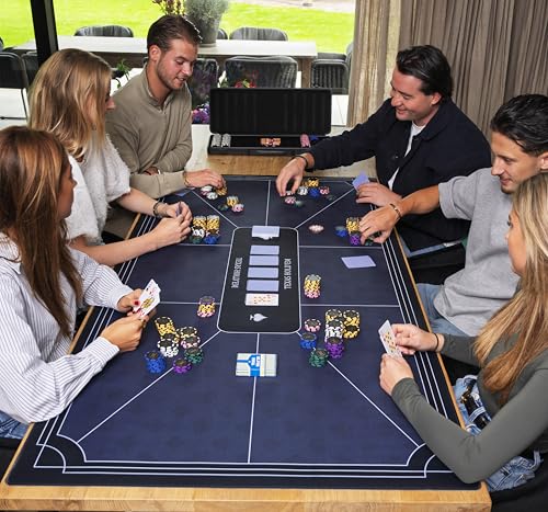 Engelhart - 320997 – Pokermatte blau – rutschfeste Spielfläche 180 cm x 90 cm – Dicke: 3 mm – Bedruckte Tischdecke aus Polyester und Gummi – Zubehör für Casinospiel