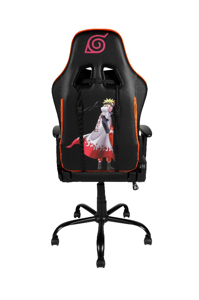 Konix Naruto Shippuden Sedia gaming premium - Inclinazione del sedile fino a 150° - Pelle PU liscia - Design Naruto Hokage - Nero e arancione